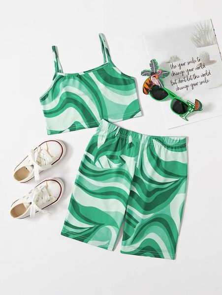 

girls allover print cami & biker shorts she, White