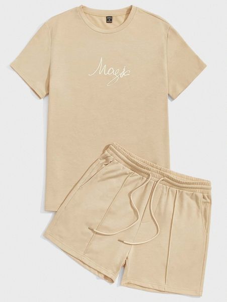 

men letter graphic tee and track shorts set c2y7#, Gray