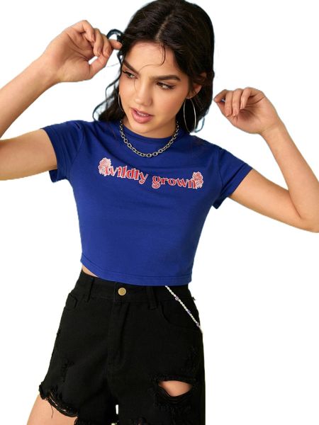 

x judi designs co. letter & floral print crop tee 51vg#, White
