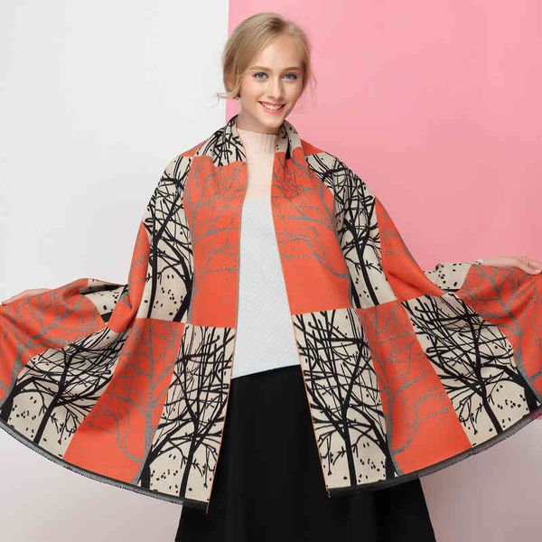 

scarves 2022 new autumn and winter thickened warm fashion versatile branch fortune tree imitation cashmere scarf women's shawl, Blue;gray