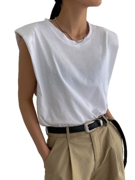 

dazy shoulder pads solid tank a8ja#, White