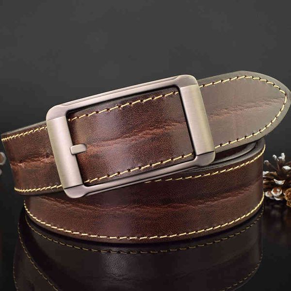 

needle buckle men's pure cow leather pants manual trouser belt 3.5 wear-ristant damp and perforated leisure, Black;brown