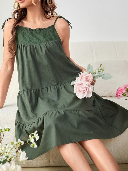 

knot strap schiffy panel cami dress i2kj#, Black;gray