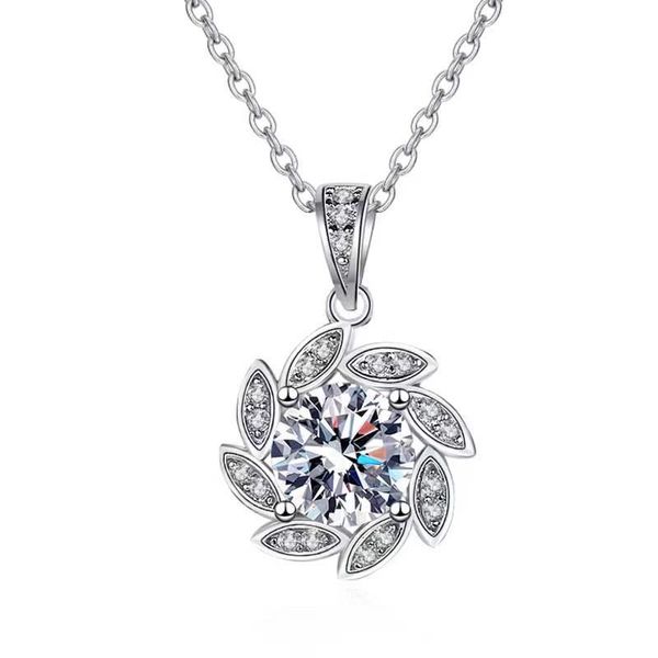 

other trendy 925 sterling silver necklace 1 d color moissanite rotating lucky flower necklace women gift white gold plated fine jewelry