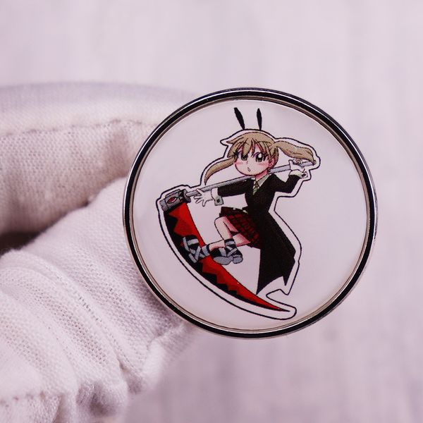 

reaper scythe anime girl badge brooch pins, Blue