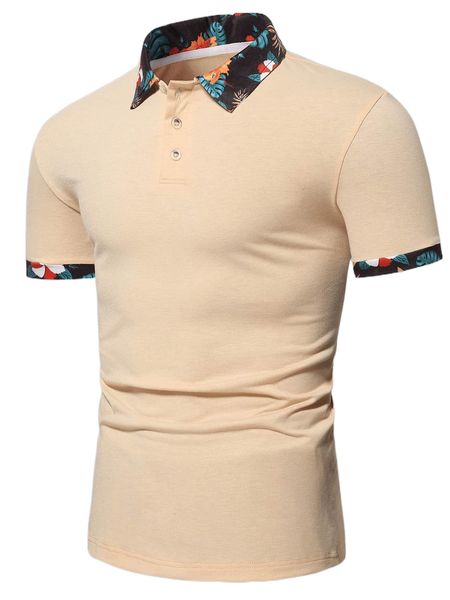 

men contrast tropical collar polo shirt 05v9#, White;black