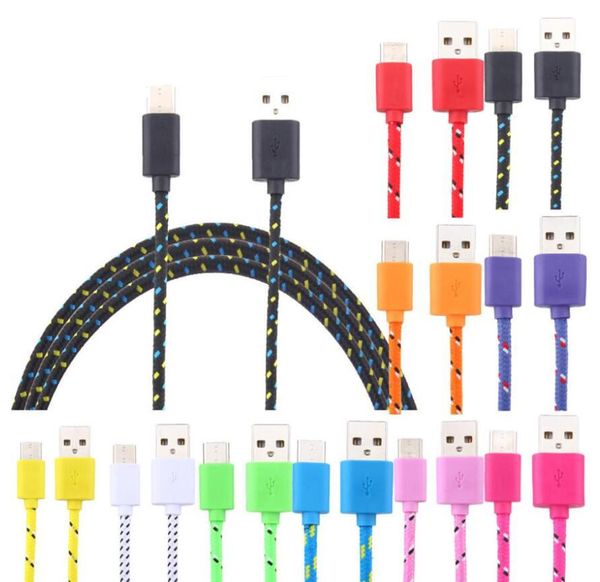 1 m, 3 ft, 2 m, 6 ft, 3 m, 10 ft, geflochtene Kabel, Drahtgewebe, Typ C, Micro-USB-Kabel, Synchronisierungs-Nylon-gewebtes V8-Ladekabel für Mobiltelefone, Mikro-Telefone