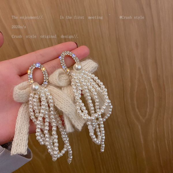 

925 silver needle european and american exaggerated diamond oval earrings woven wool bow eardrops elegant internet popular earrings women, Golden