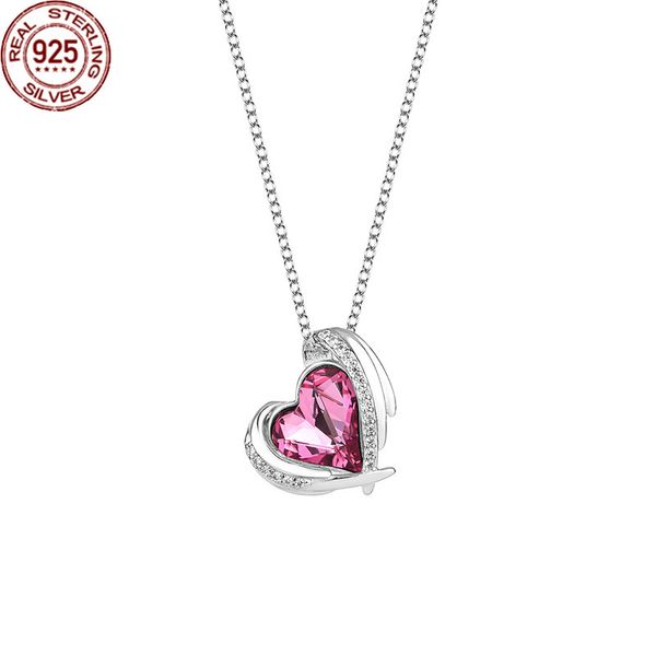 

s925 sterling silver necklace female pink angel accessories fashion simple and versatile minority creative elements austrian crystal