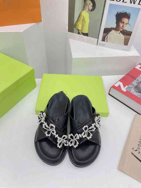 

slippers spring and summer msg muffin thick bottom beaded sandals roman style flat women's shoes wear casual outside, Black
