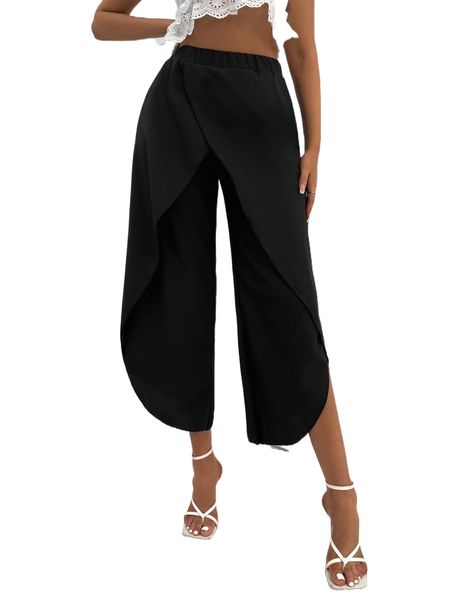 

sxy split hem wrap pants s12u#, Black;white