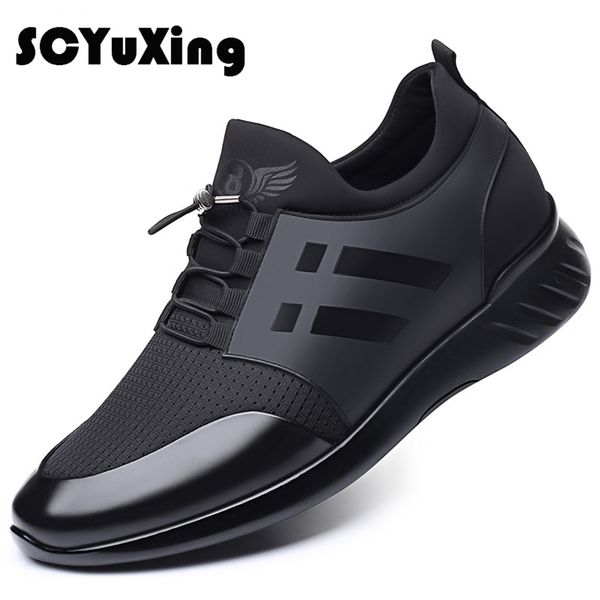

men s shoes quality lycra cow leather brand 5cm increasing british summer black man casual height 220602, Black;white