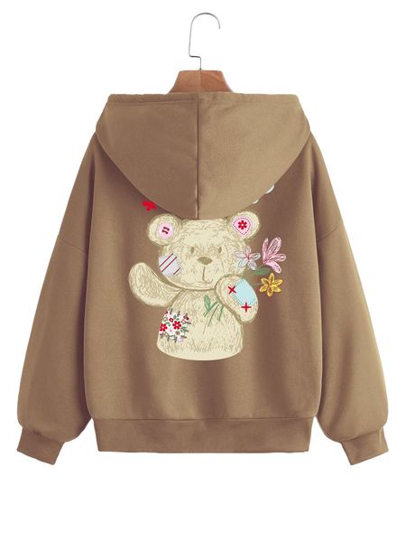 

cartoon graphic zipper up thermal hoodie 78gb#, Black
