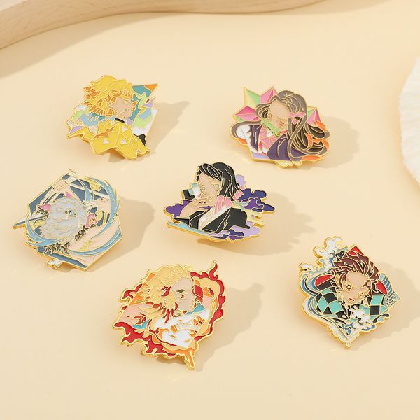 

japanese manga demon slayer enamel pin lapel pins for backpacks brooches for clothing badges anime jewelry accessories gifts, Blue