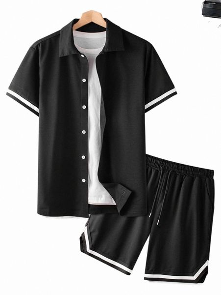 

men contrast tape shirt & shorts without tee d48g#, Gray