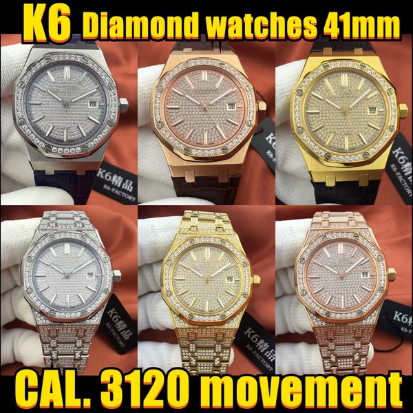 

diamond watches cal.3120 movement watch 41mm-11mm imported stainless steel case watchband waterproof luminous k6 c1, Slivery;brown