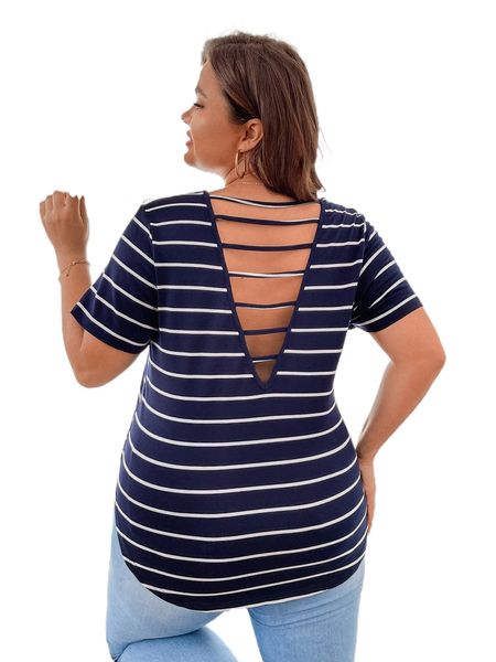 

plus striped ladder cut out back tee l1pr#, Black