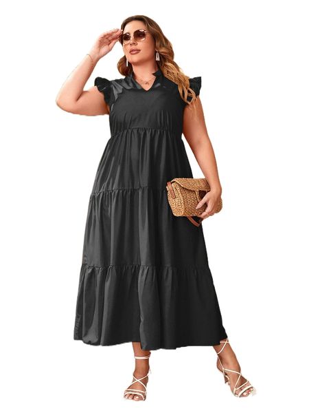 

plus flutter sleeve ruffle hem dress t9xr#, Black