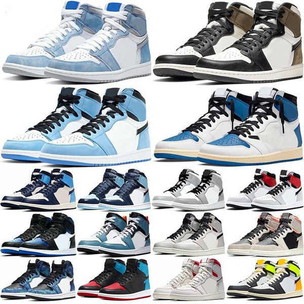

1 1s mens basketball shoes jumpman womens high og hand crafted university blue atmosphere obsidian white off sneakers us5.5-12, Black