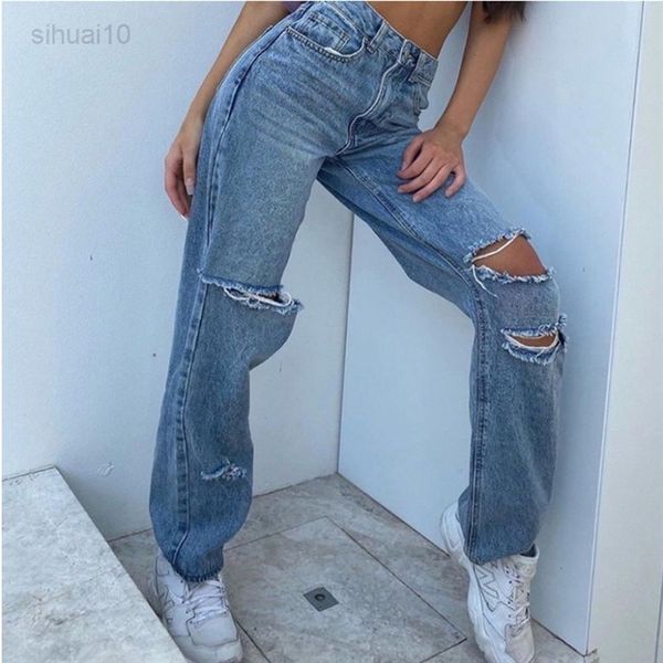 Jeans Met Summer Moda europea e americana Sexy vita alta Foro per l'anca Mostra pantaloni sottili in denim da donna Pantaloni caldi Jeans da donna L220725