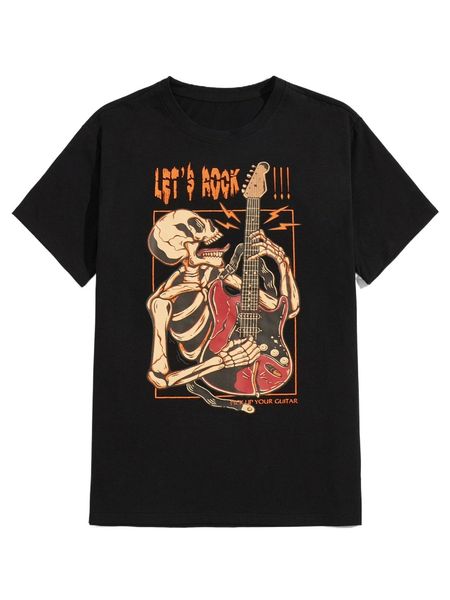 

romwe x jrart guys skeleton letter graphic tee 75hn#, White;black