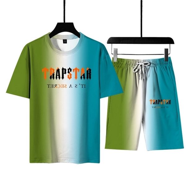 Trapstar de verão masculino de fitness Men S Sports Sports Sports de tamanho curto de manga curta Camiseta de algodão 220621