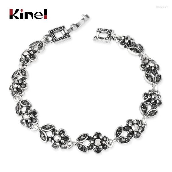 Link Chain Kinel Étnico Antigo Tibetano Prata Pulseiras Para Mulheres Cinza Cristal Pedras Flor Pulseira Vintage Jóias Atacado 2022 Lars22