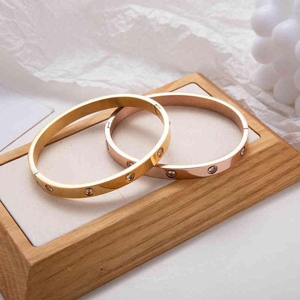 

designer fashion fashion zircon bracelet stainless steel diamond inlaid couple titanium bracelet female c home, Black