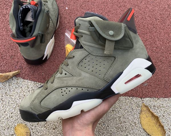 

designer shoes jumpman 6 x travis scotts basketball shoe 6s medium olive infrared black women men fashion trainers, Red;white