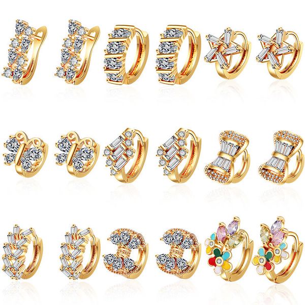 

small gold hoop huggie earrings with zircon designs high end anti allergy jewelry models earings for woman customized, Golden;silver