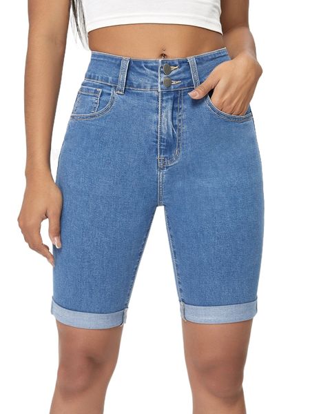 

zipper fly cuffed hem denim shorts f7jr#, White;black