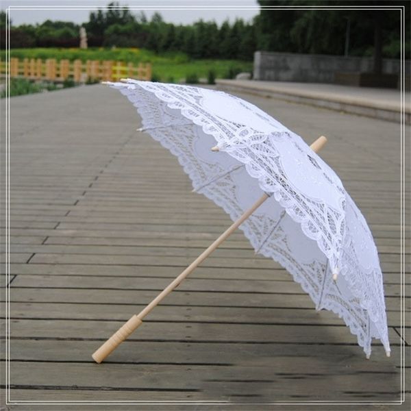 Eleganter Spitzenrefrawa Baumwollsticker Elfenbein Battenburg Parasol Hochzeit Y200324