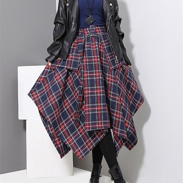 

[eam] spring high waist red plaid split joitn loose big hem half-body skirt women fashion all-match jd402 220401, Black