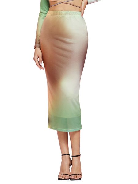 

x adrienne alexis tie dye mesh pencil skirt g2ya#, Black
