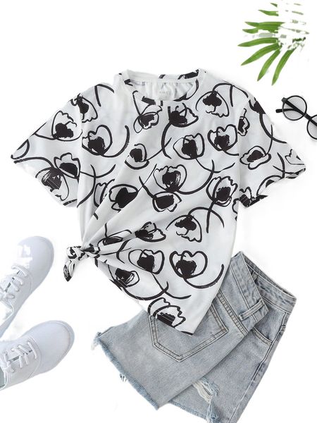 

allover floral print tee r1eh#, White