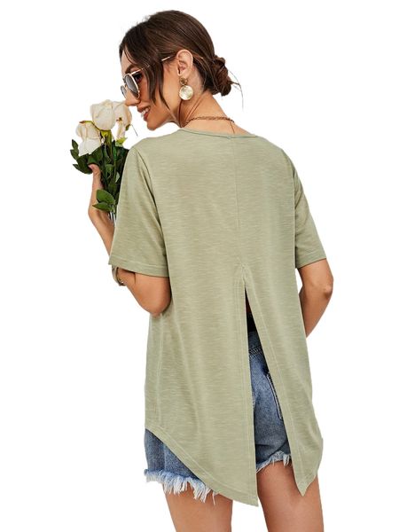 

solid split back tee m3i1#, White