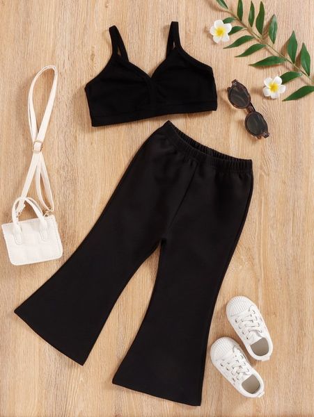 

toddler girls crop cami & flare leg pants she, White