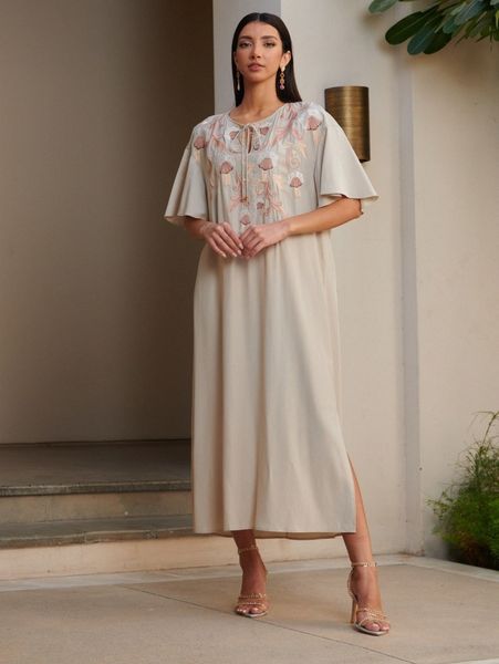 

lyocell embroidery tunic dress k1te#, Black;gray