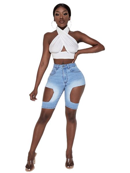 

sxy cut out denim shorts i1ms#, White;black