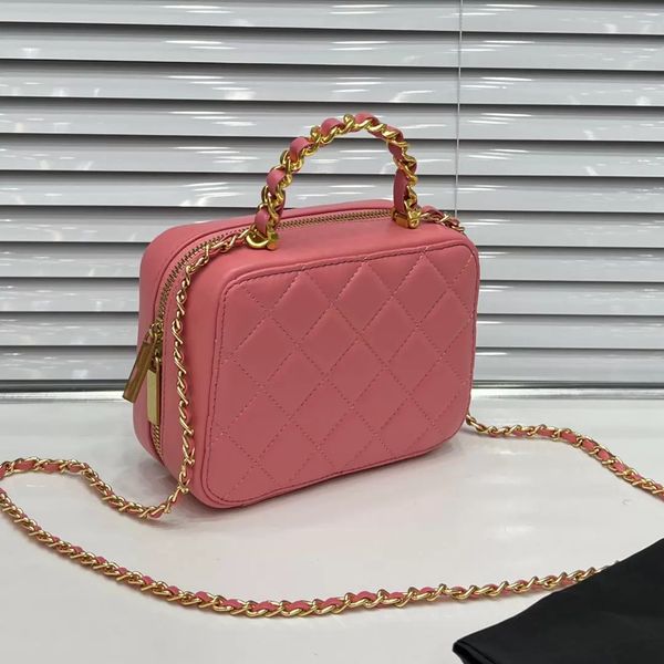 

fm designer trend mini totes bag calfskin and lambskin classic quilted metal leather braided handle hardware chain zipper shoulder crossbody
