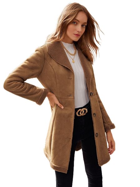 

faux suede button-up longline coat g91g#, Black