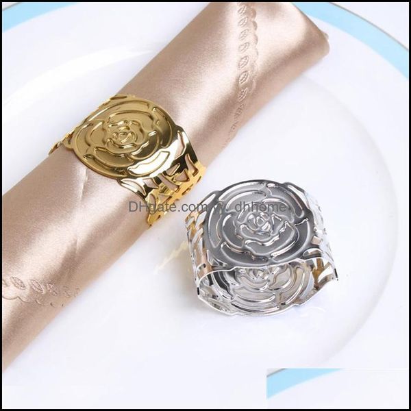 Portatovaglioli Accessori per la decorazione della tavola Cucina Sala da pranzo Bar Giardino di casa Rose Wed Ring Holder Gold Sier Drop Delivery 2021 Skazp