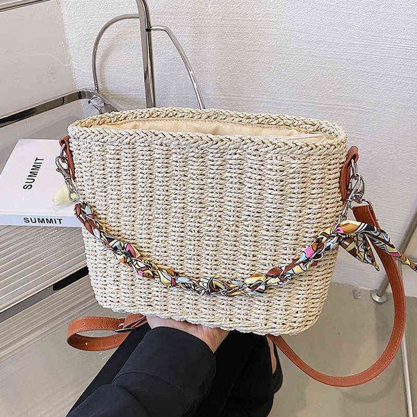 

popular bag women's summer new fashion leisure straw bucket bag versatile messenger bag 220614