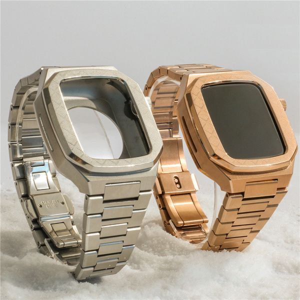 per Apple Watch Series 7 6 5 4 SE Premium in acciaio inossidabile modello V MOD Kit custodia protettiva cinturino cinturino iWatch 44mm 45mm