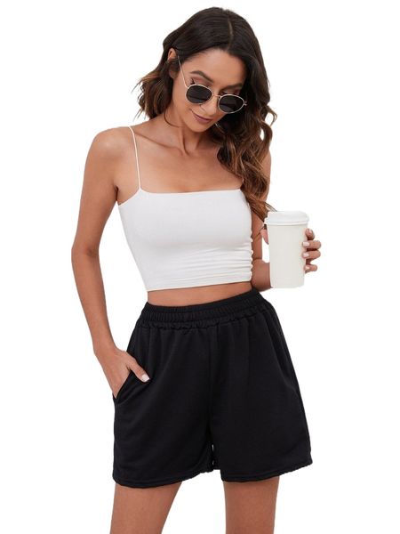 

high waist slant pockets shorts o8q1#, White;black