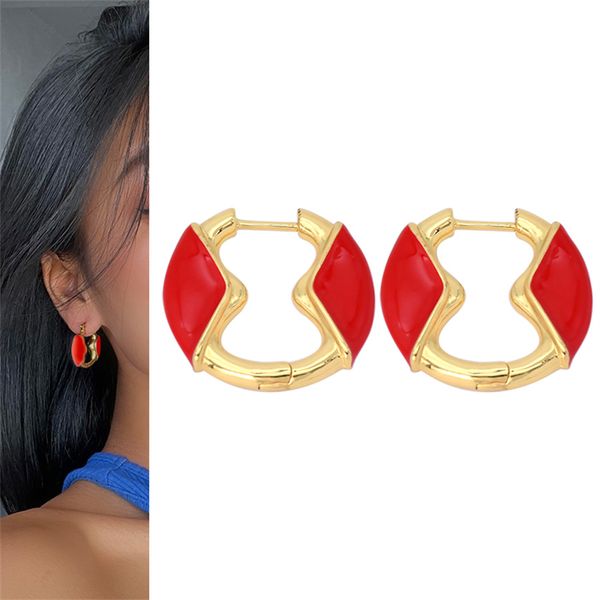 Designer di orecchini per donne stalloni retrò orecchini rosso 18k oro oro di lusso di lusso a forma di forma a forma di forma teatro popolare dono di Natale geometrico gioiello femminile