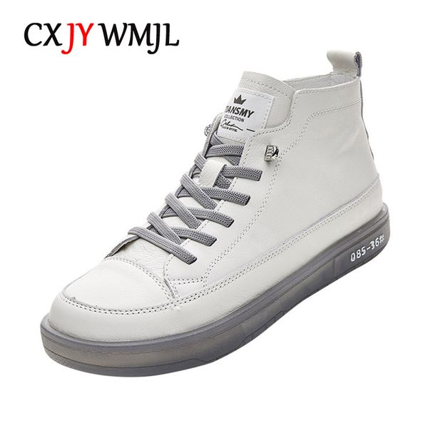 

cxjywmjl women genuine leather sneakers spring high-casual shoes autumn first layer cowhide ladies high vulcanized shoes 220722, Black;white