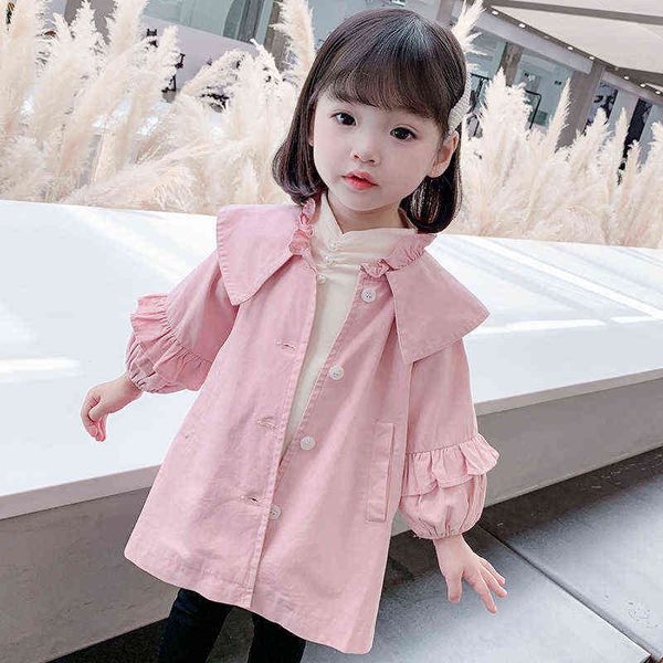 

baby clothes spring autumn jacket for girl windbreaker children clothes lace cute kid girl jacket toddler 2-8 year outerwear j220718, Blue;gray