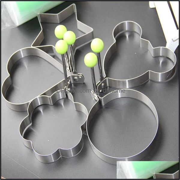 Eierwerkzeuge Küche Küche Esszimmer Bar Hausgarten Edelstahl Fried Mold Star Heart Shaper Pfannkuchen Mod Kreative FL DHSW7