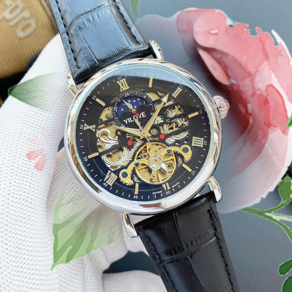 

flywheel man montre luxury watch automatic mechanical 42mm fine stainless steel clock men's designer super luminous wristwatch, Slivery;brown
